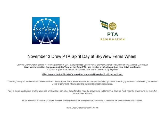 November 3 Drew PTA Spirit Day at SkyView Ferris Wheel Horizontal